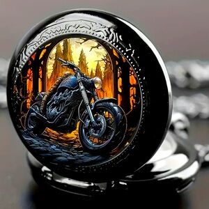 Motorcycle Black Pocket Watch